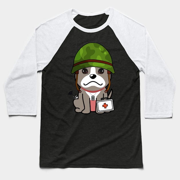 Cute grey dog is an army medic Baseball T-Shirt by Pet Station